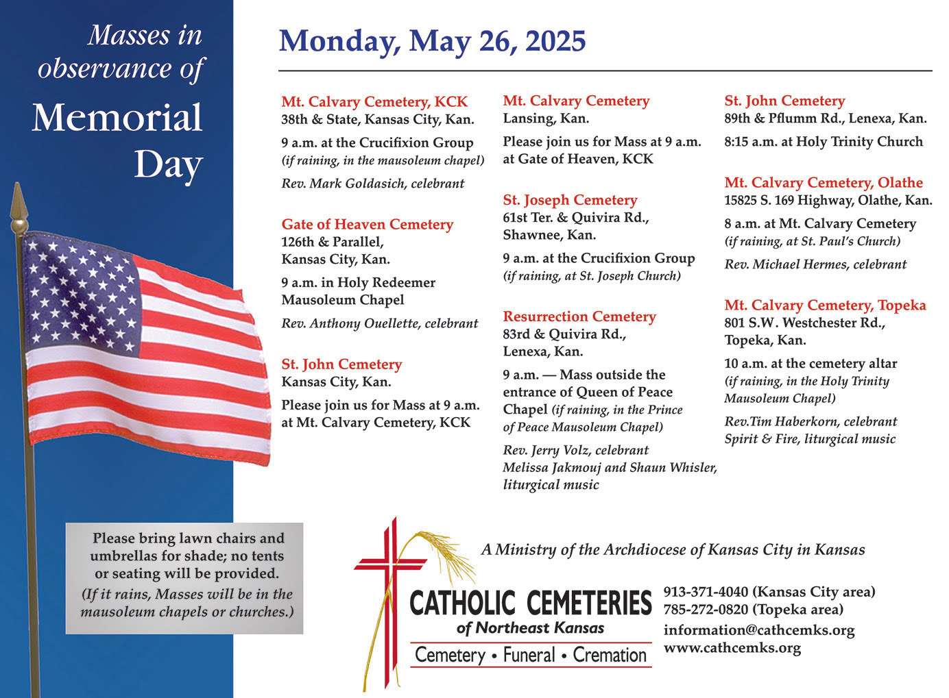Masses in observance of Memorial Day 2025 Masses in observance of Memorial Day 2025